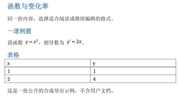 同一公开合成教材的实际 MathType 导出文件，经 LibreOffice 渲染的预览；该 DOCX 含 2 个 MathType 对象